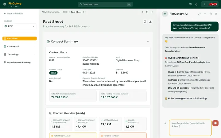 FinOptory AI — Fragen zum SAP-Vertrag in natürlicher Sprache