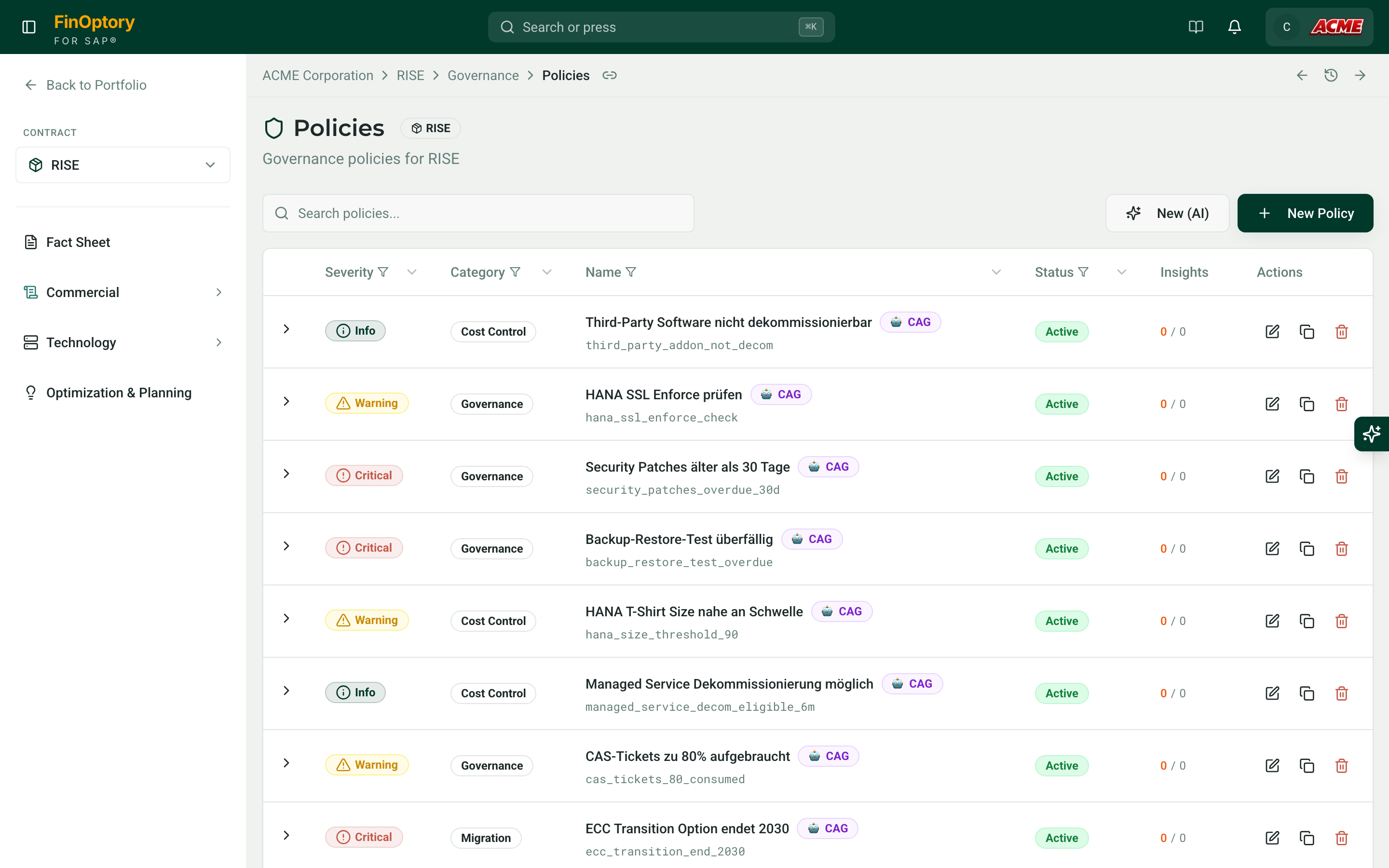 Governance Policies Screenshot